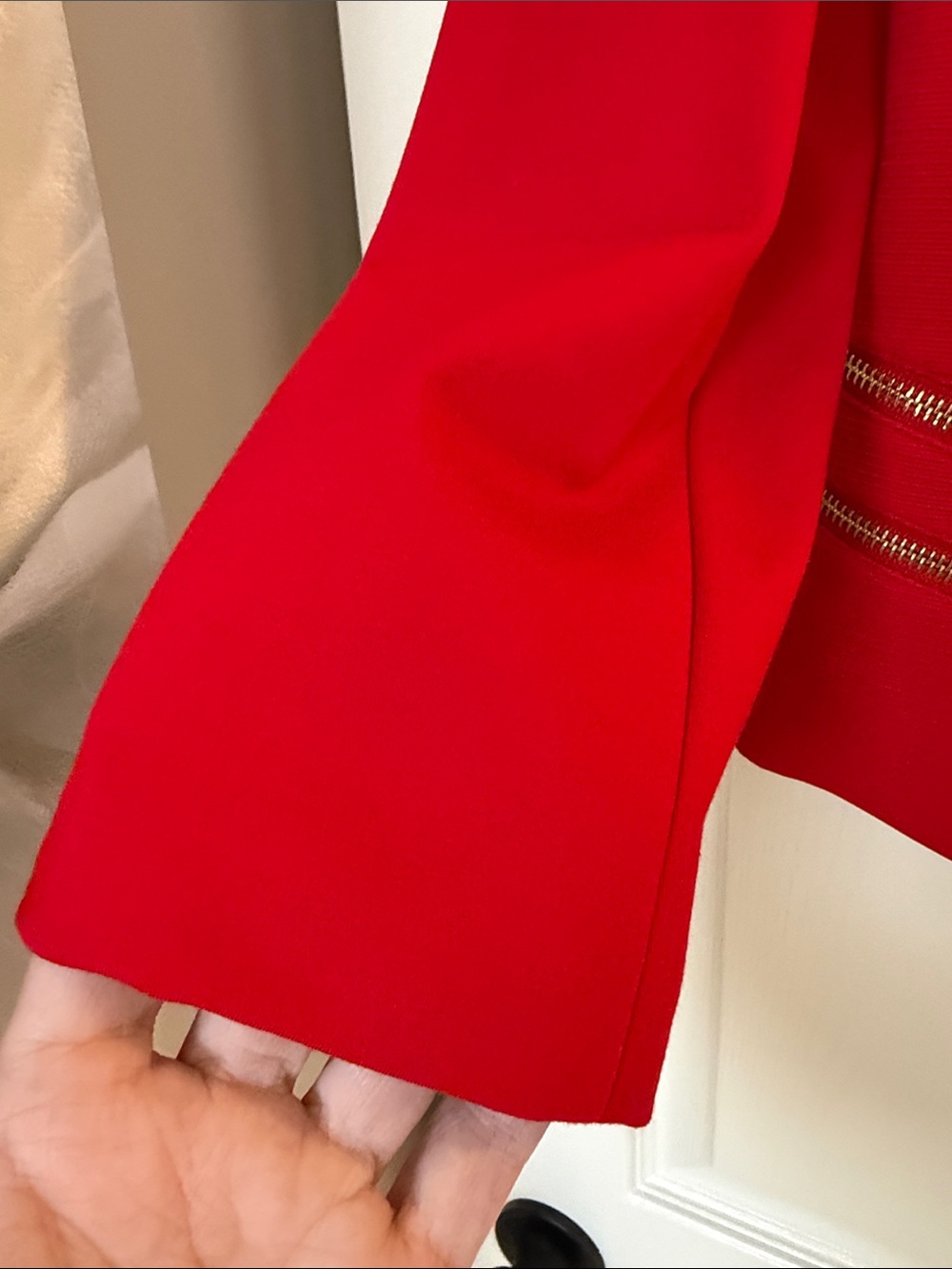 Marc Bouwer Vibrant Red Open-Front Blazer with Gold Zipper Accents - Picture 4 of 7